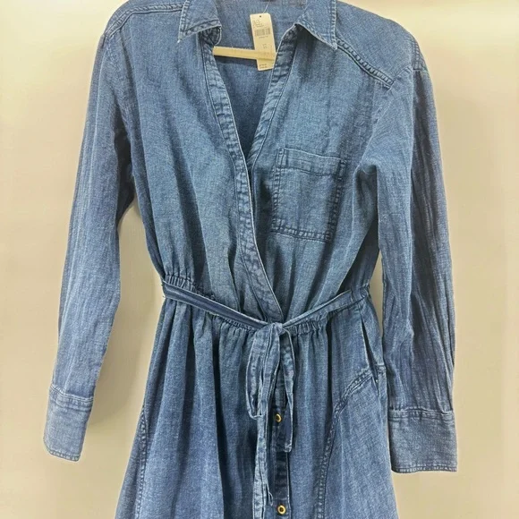 NWT Anthropologie Pilcro V-Neck Wrap Midi Denim cotton Dress Szxs western - Picture 7 of 16